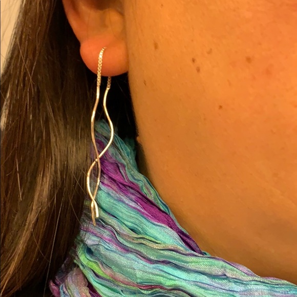 NEW Sterling Silver Wavy Threader Earrings - Picture 7 of 7